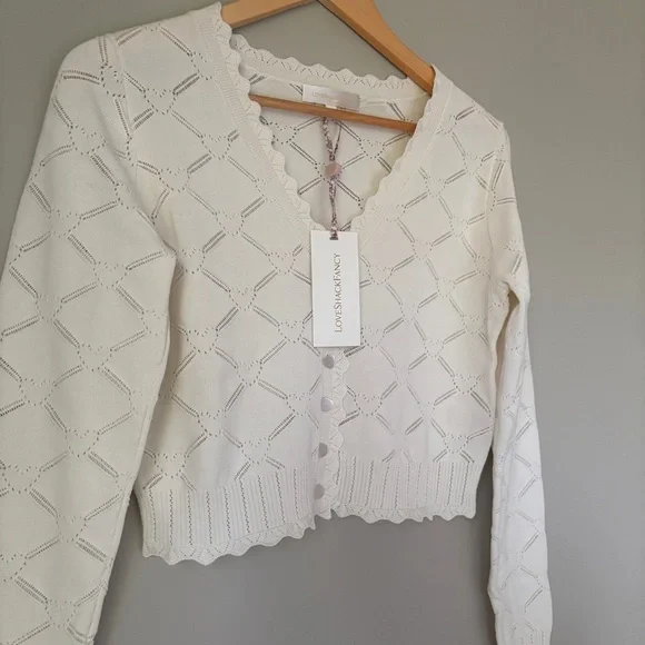 NWT LoveShackFancy Petra Knit Heart Argyle Cardigan Parchment Cream Ivory | S - Picture 7 of 14